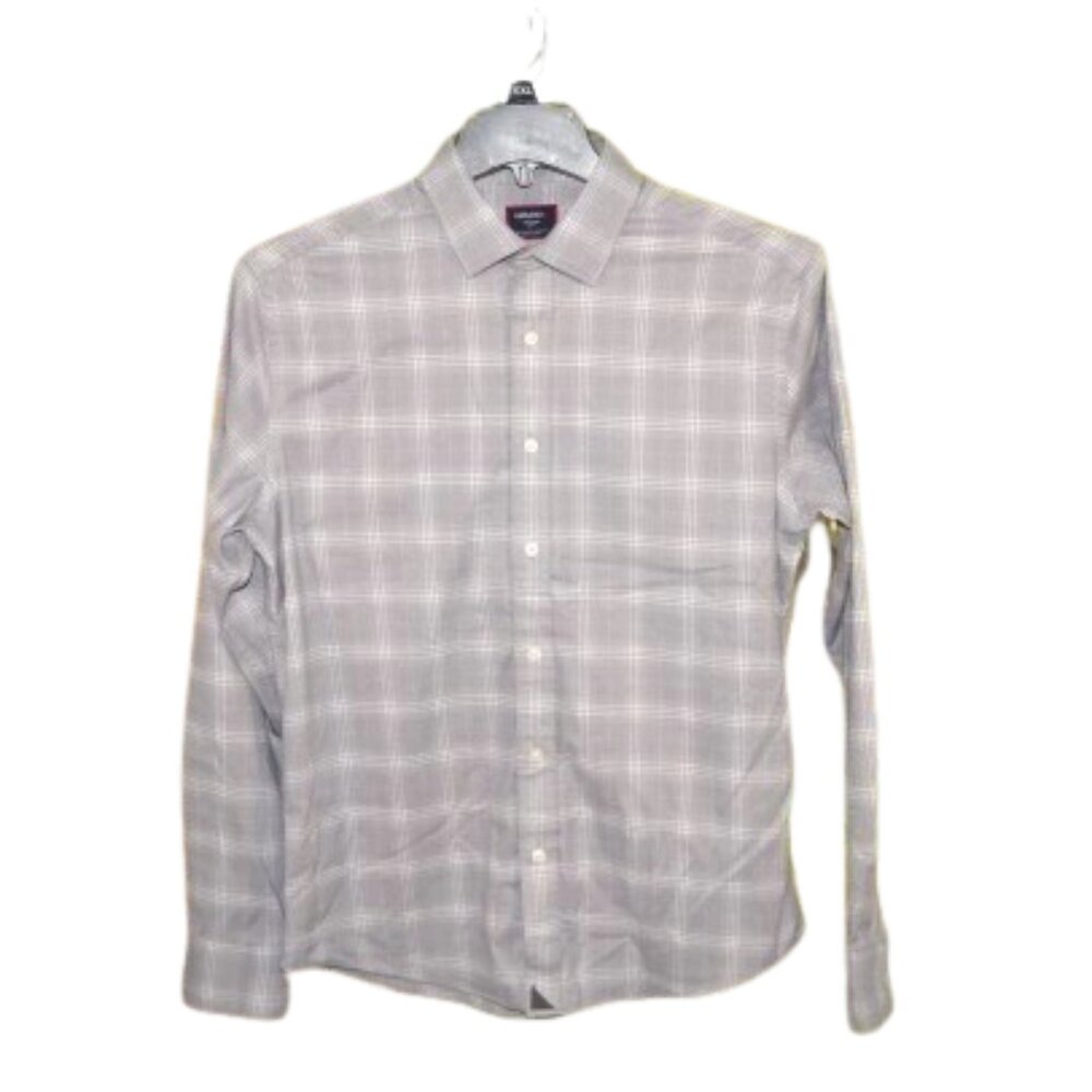 Untuckit Men’s Long Sleeve Flannel Shirt Medium Slim Fit Plaid Gray White